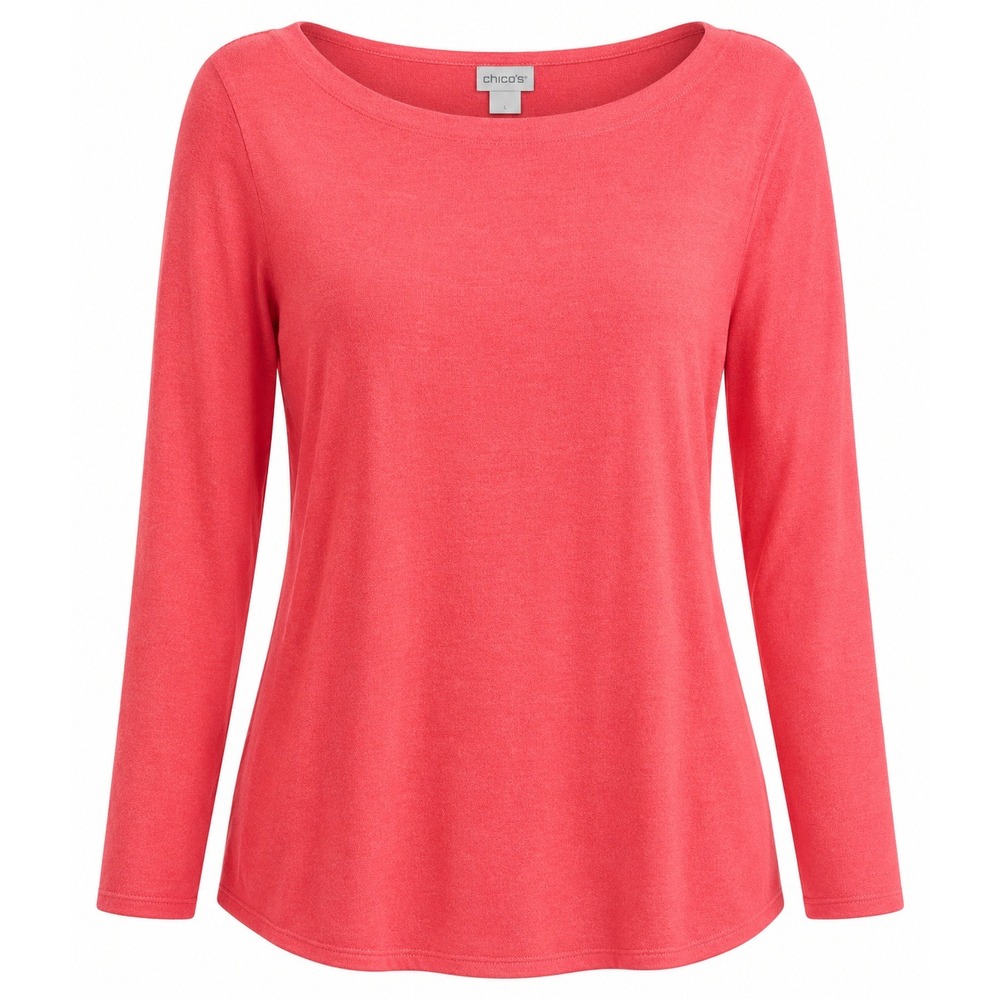Chicos Coral Pink Long Sleeve Sweater Size 2 Large Boat Neck Recycled Knit Top